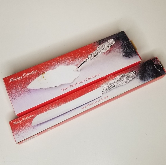 Godinger Silver Plated Santa Cake Knife Cake Server Set - Picture 12 of 12